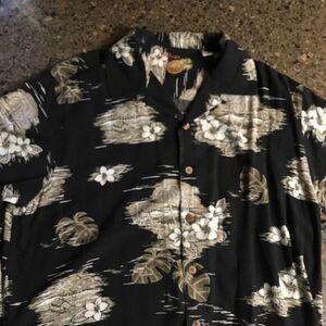 Caribbean Mens Aloha Hawaiian Large Shirt Hibiscus Flower Island Palm Tree Black